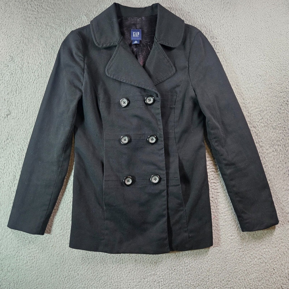 Gap Peacoat‎ Jacket Women Small Double Breasted Textured Black